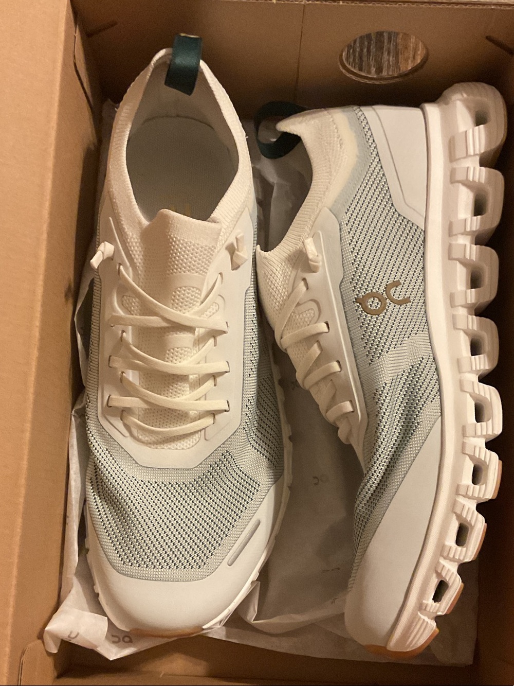 On Running Women's Knit Sneakers in Light Blue/Green and Cream